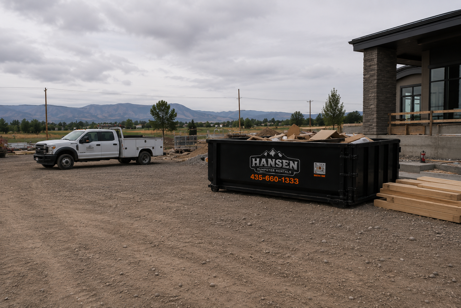 Hansen Dumpster Rentals roll-off dumpsters and branded fleet serving central Utah