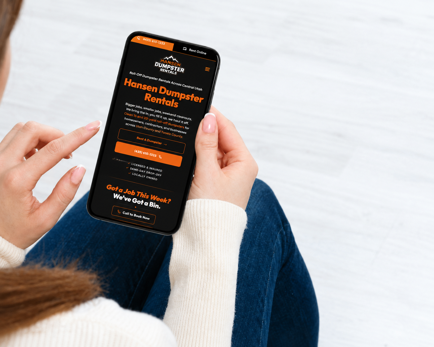 Booking a Hansen Dumpster Rental online from a mobile phone in Utah County